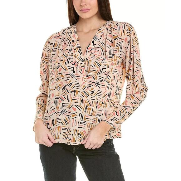 Cabi Marni Blouse Abstract Print Chiffon Deep V Crossover Top 4162 Size Large - Picture 2 of 14